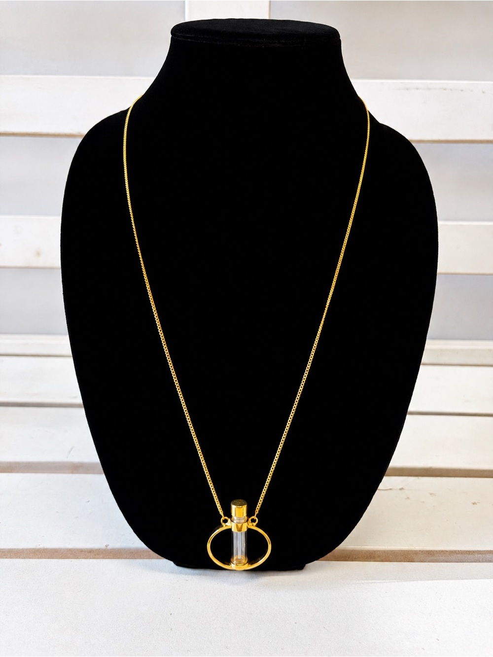 Gold tone Perfume Vial Pendant Necklace - Women Jewelry